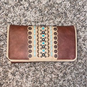Brown Western Wallet with Teal Accents
